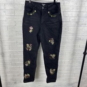 Hot Topic Embroidered Woodland Tapered Jeans Womens Size 9 Black Whimsical